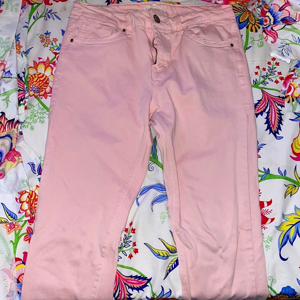 Pink long cotton jeans
